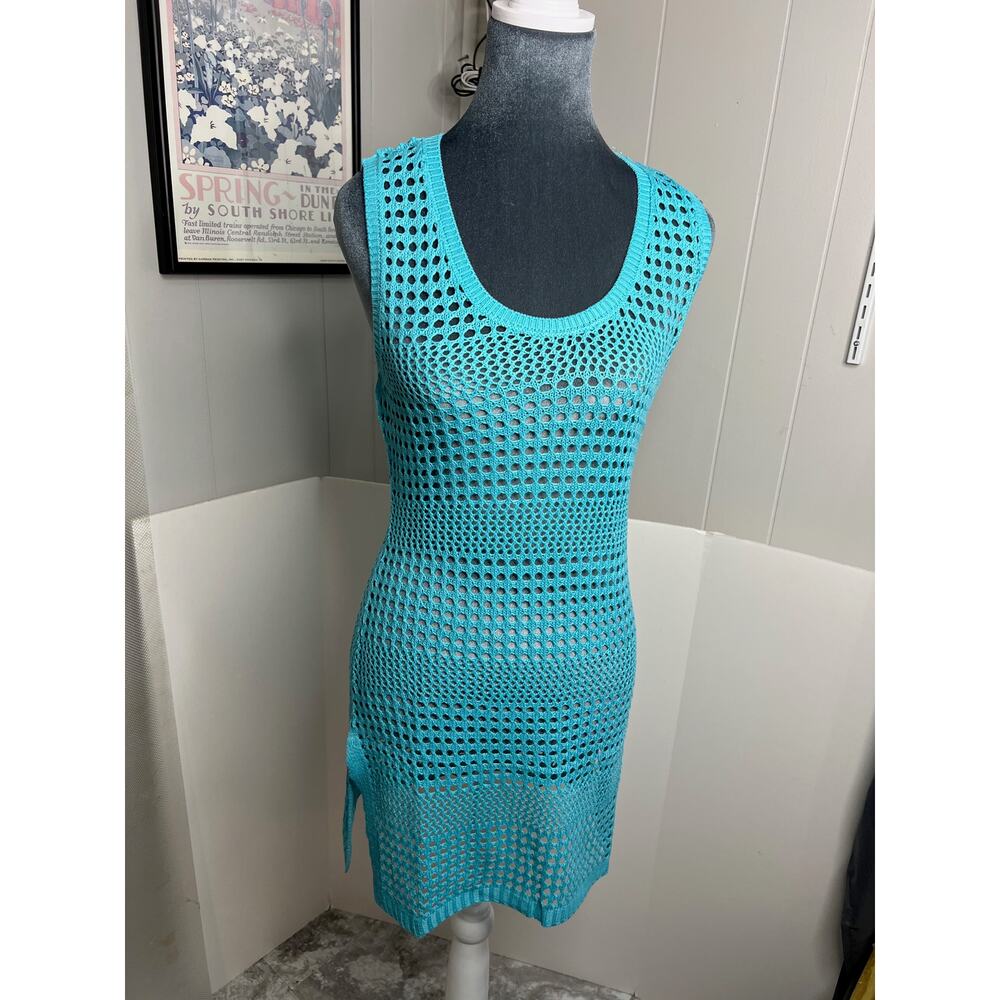 Womens Fairy Season Size Small Teal Crochet Swim Cover Up